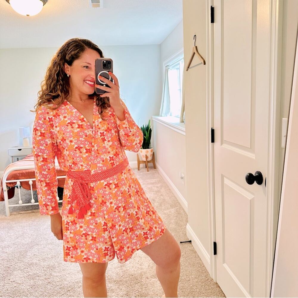 Cabana Life Orange Pink Floral UPF Romper Dress Large